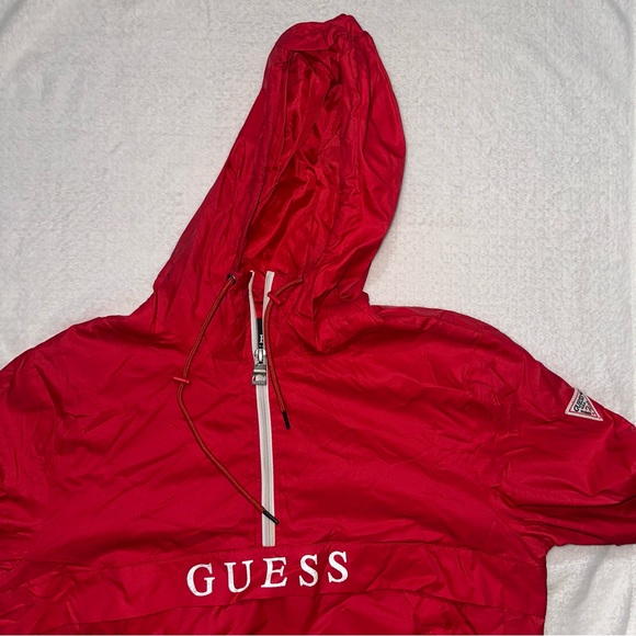 Guess Vibrant Red Hooded Windbreaker Jacket - Picture 2 of 5